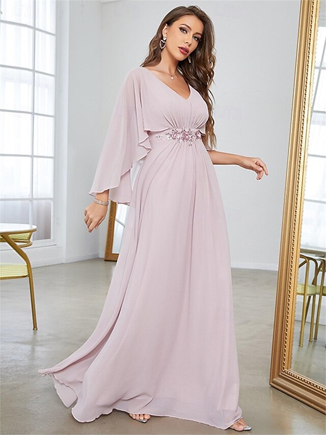 Mother Bride V the Dress Elegant Floor Party Neck of