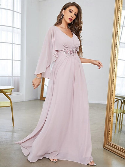 Mother Bride V the Dress Elegant Floor Party Neck of