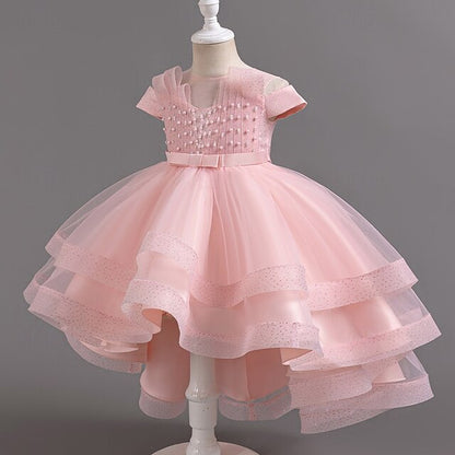 Solid Dress Color Sleeve Kids Party Short Wedding Girls'