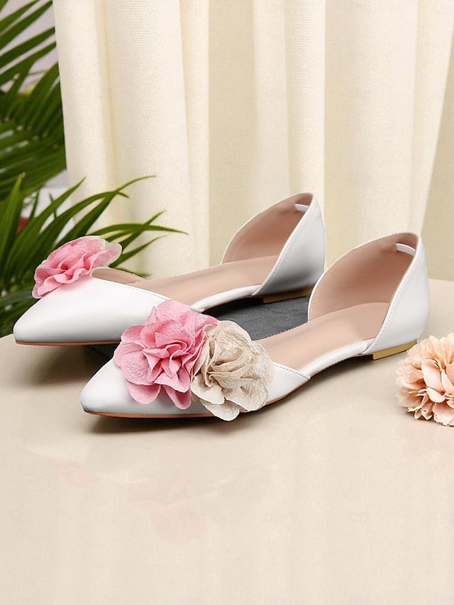 and Pink White Beige with Flower Wedding Women's Flats