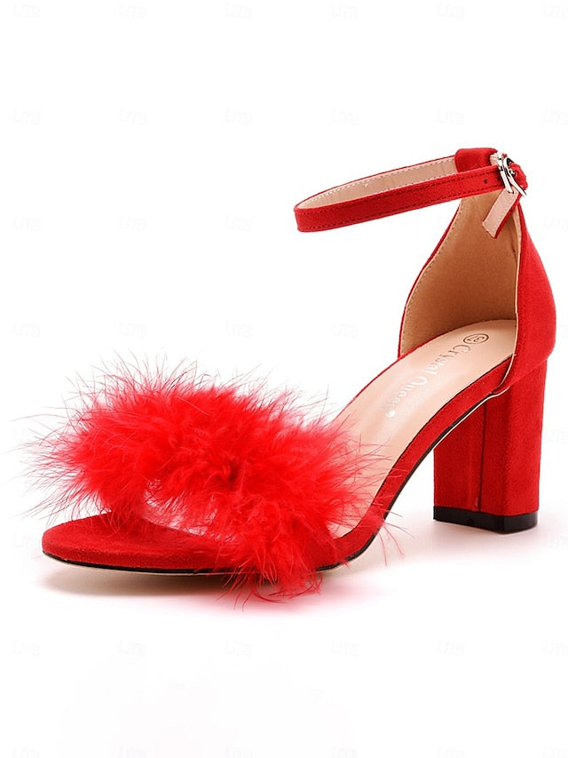 Sandals Women Feather-Embellished Block Heel – Wedding for