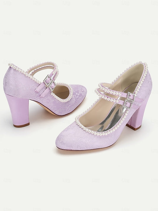 Mary Purple Women's Pearl - Lace Jane Embellished Heels
