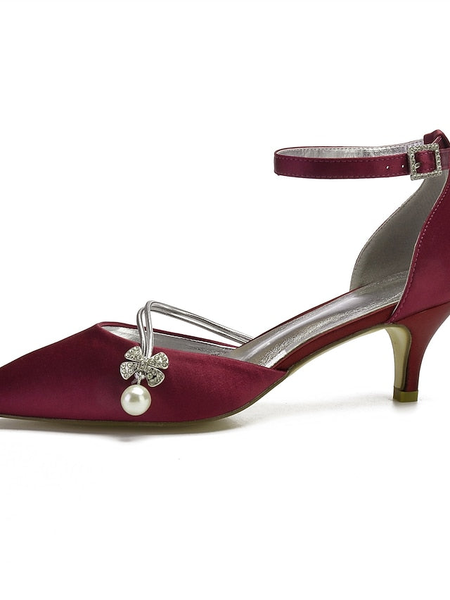 and Heels with Pearl Blue Satin Kitten Women's Dark