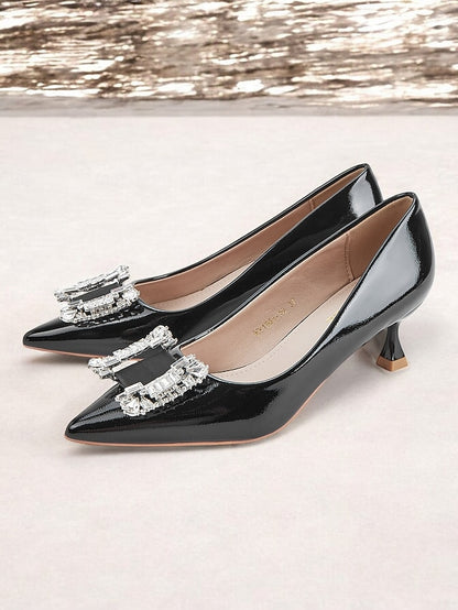 with Embellished Patent Crystal Black Pumps Women's Leather