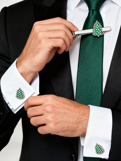 Tie Men's Set Cufflinks - Tree and Festive Clip Christmas