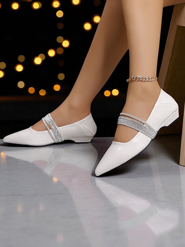 Black Elegant Pointed Women's Toe Flats Patent Leather -