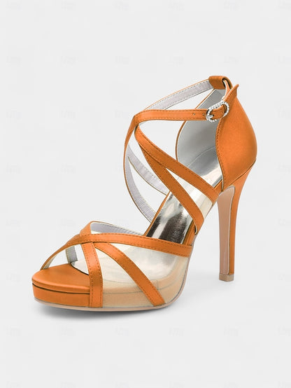 Satin Sandals - Bridal High with Cross Perfect Heel Straps White