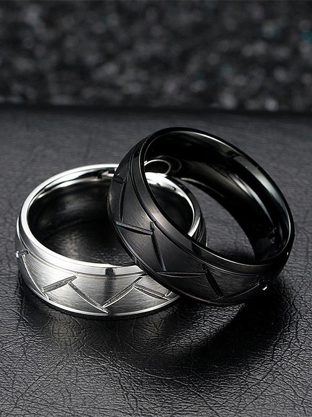 Steel Men's Pattern Stainless Geometric Modern Rings –