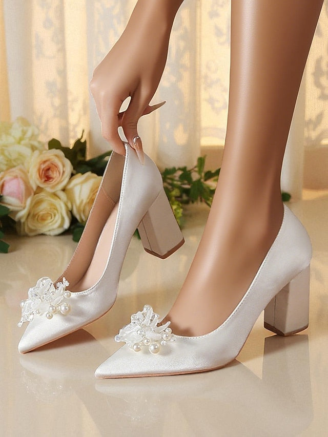 Wedding White Heels Pearl Women's and with Crystal