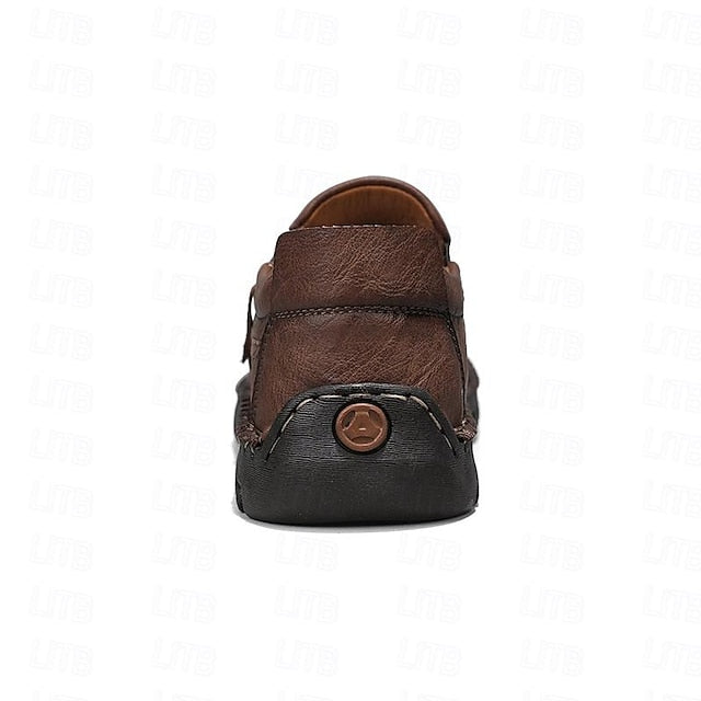 Men's Brown Faux Leather Slip-On Loafers with Side Zipper