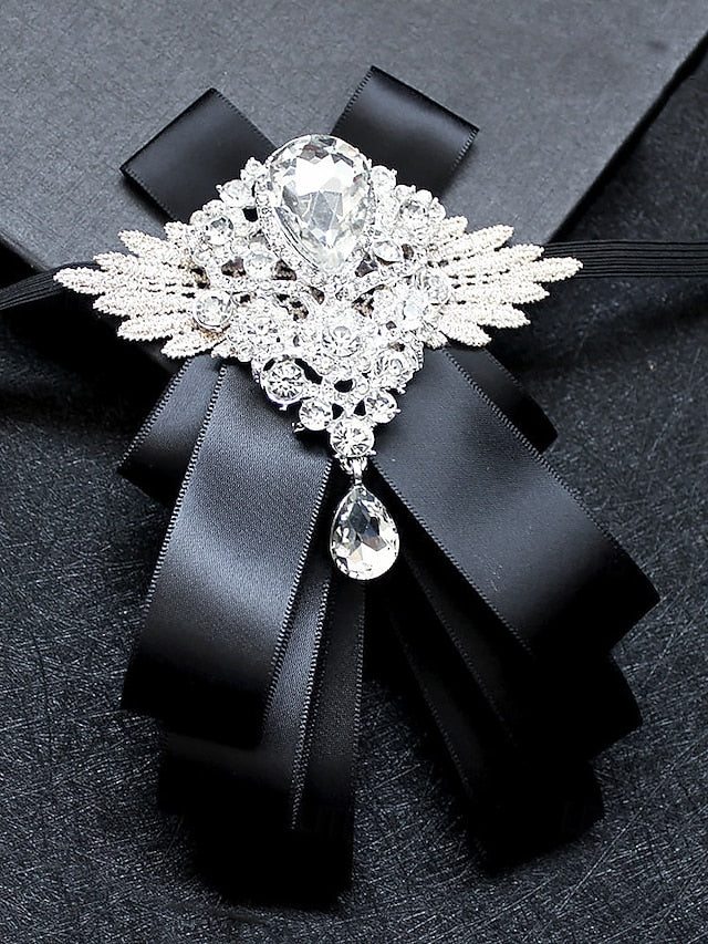 Pin Crystal - Men's Tie Elegant Luxury Ribbon Brooch Bow