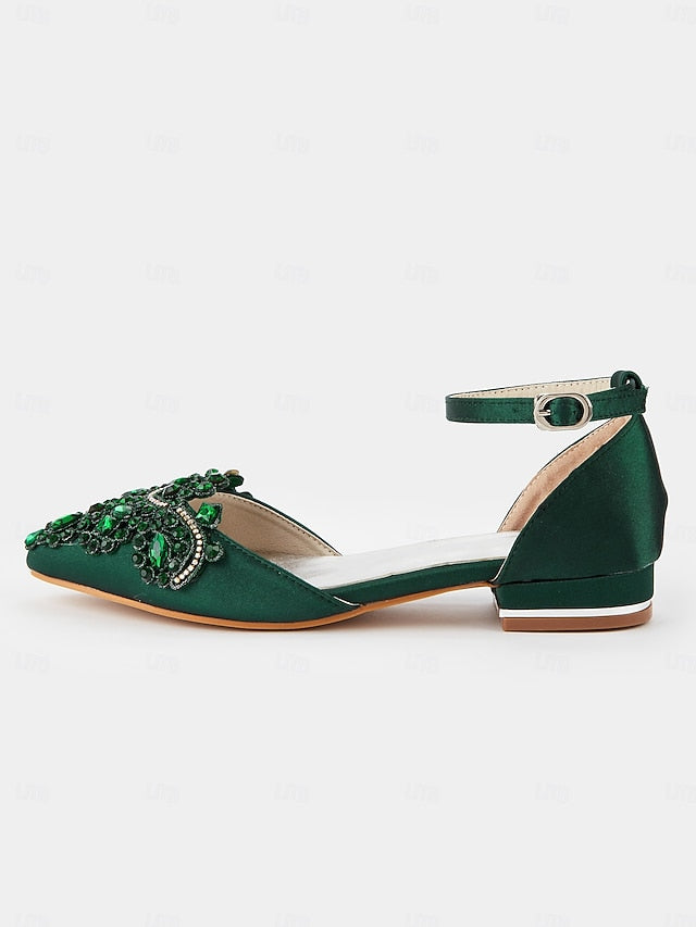 Embellished Green Vintage Gemstone Flats – Pointed-Toe Style