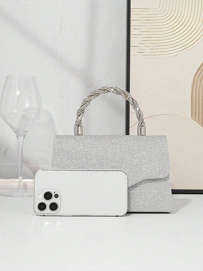 Glitter Silver Women's – Rhinestone Handbag with Handle