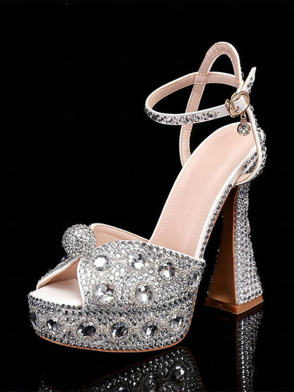 Platform Heel Sandals High with Matching Women's Rhinestone