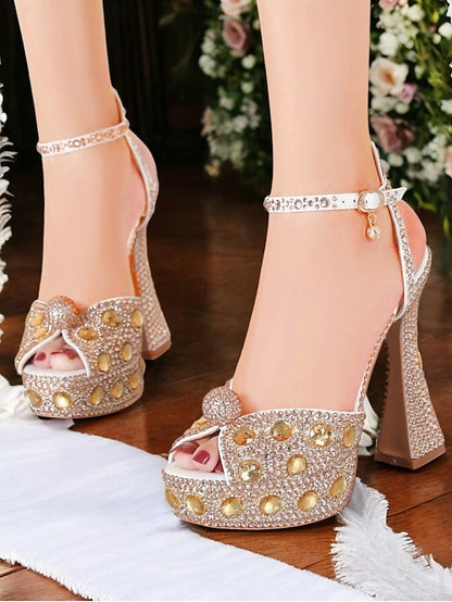 with Sandals Platform Crystal-Embellished Women's Glamorous