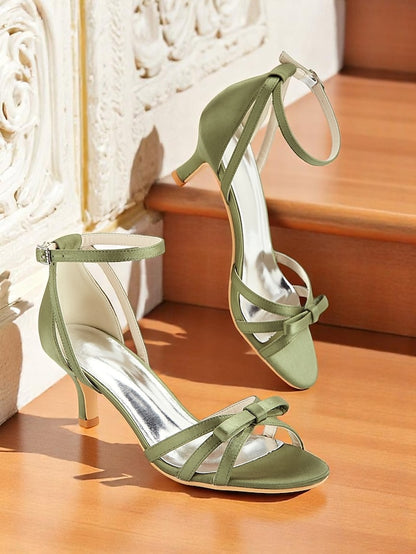 Strappy Green Vintage Women's Heel Kitten Satin 1950s