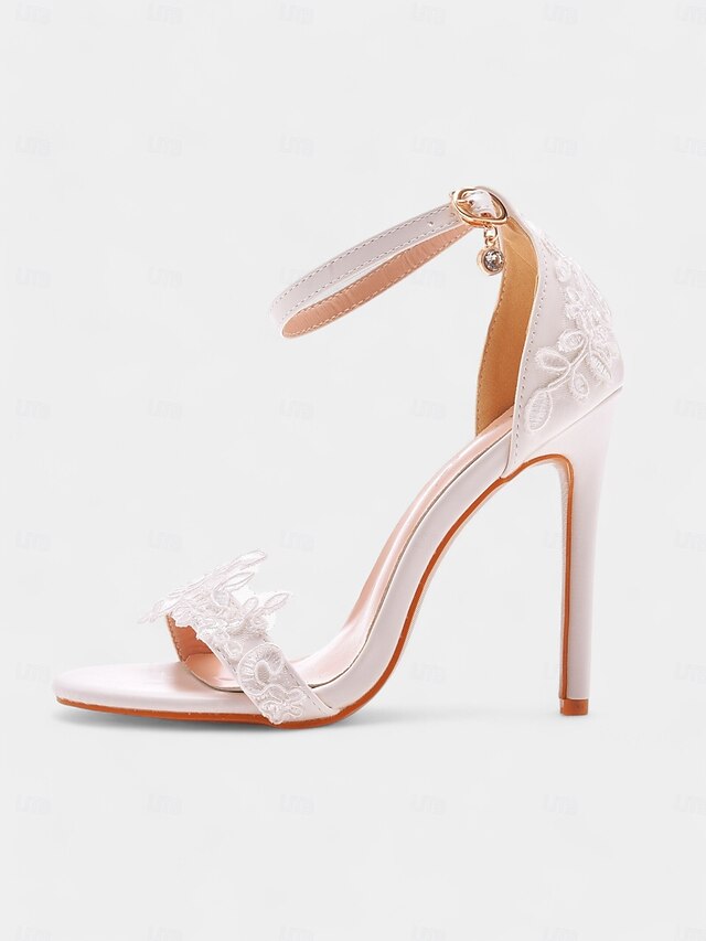 with Wedding Women's Lace Stiletto White Strap Ankle Heels