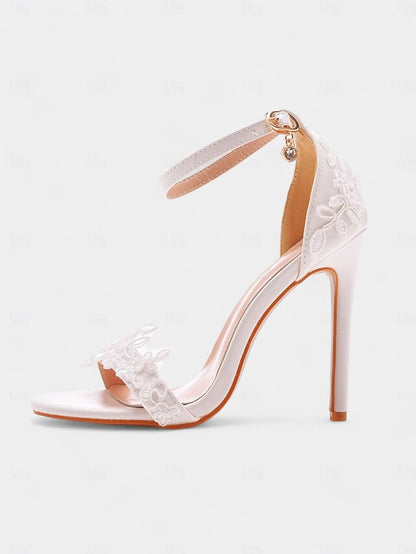 with Wedding Women's Lace Stiletto White Strap Ankle Heels