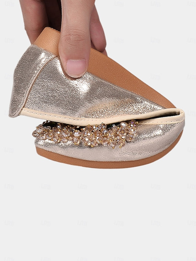 Rhinestone Women's Foldable Flats Ballet Black with
