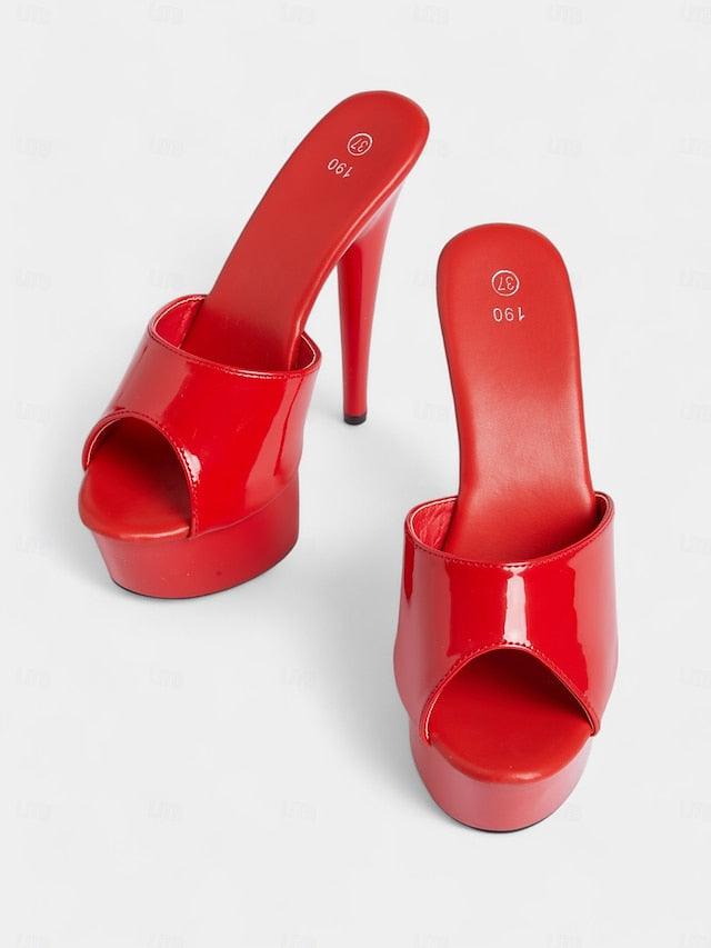 with Heels Patent Platform High Red Leather Women's