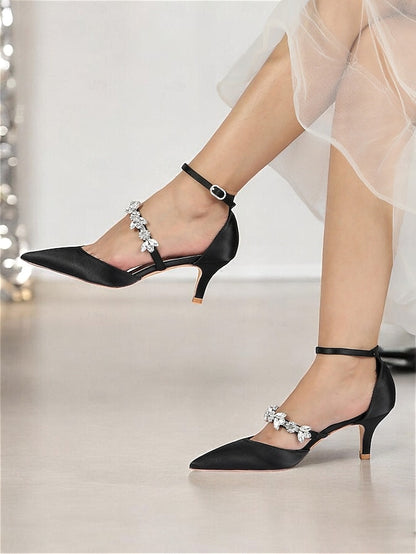 Black Heels Women's Embellishments - Satin with Rhinestone