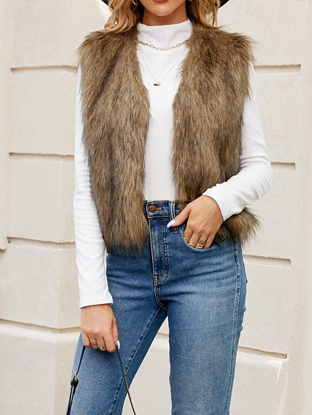 Coat Furs Comfortable Leathers Faux Fur Vest Women's
