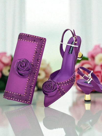 Gold Matching Slingback and Clutch Set Women's Heels -