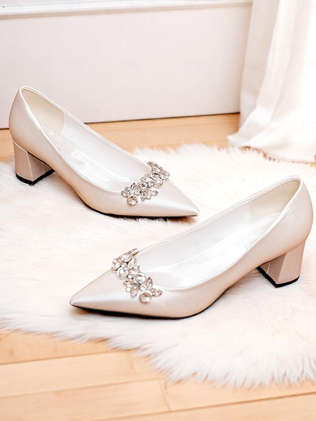 Pointed Women's Satin with Pumps Champagne Toe Wedding