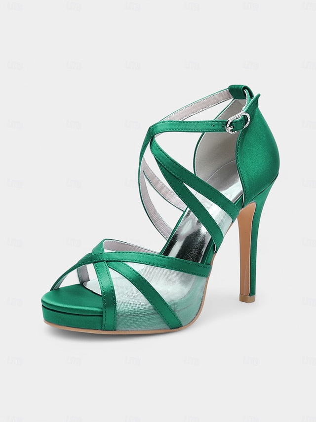 Satin Sandals - Bridal High with Cross Perfect Heel Straps White