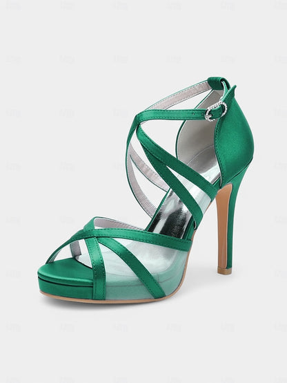 Satin Sandals - Bridal High with Cross Perfect Heel Straps White