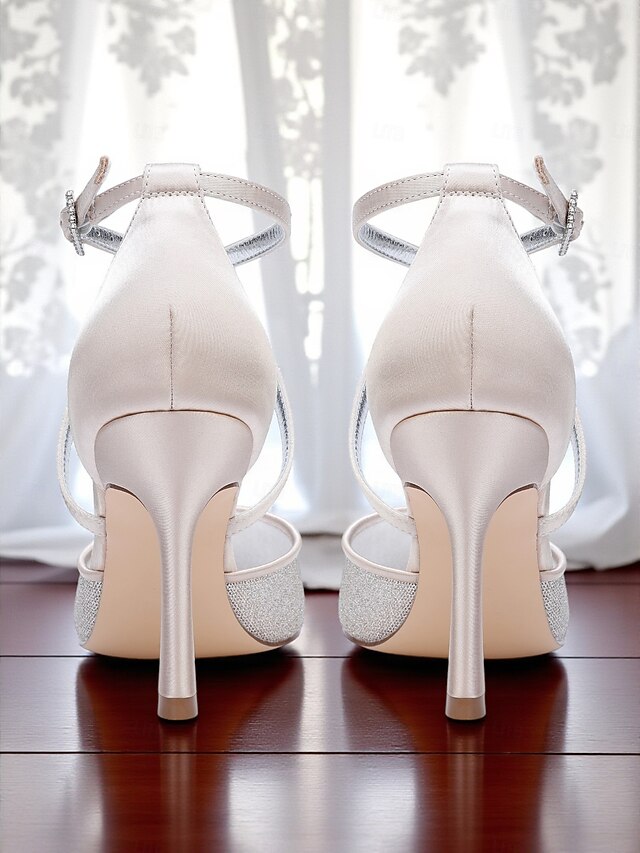 Silver Glitter - Ankle Strap Women's Heels Stiletto Elegant