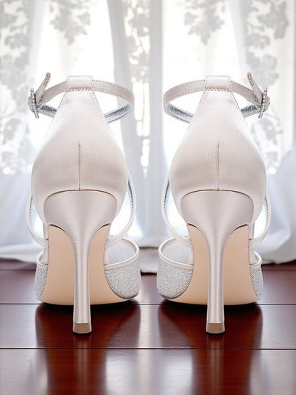 Silver Glitter - Ankle Strap Women's Heels Stiletto Elegant
