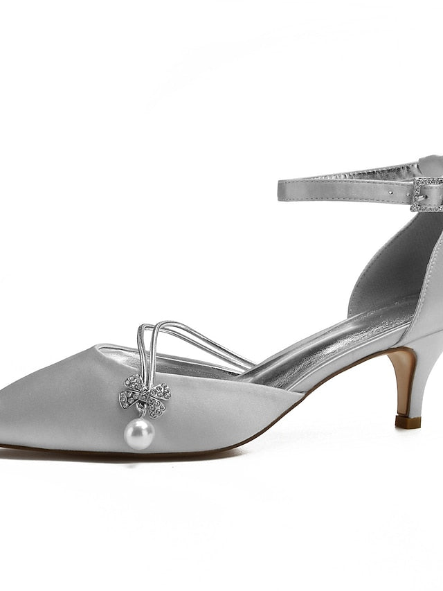 and Heels with Pearl Blue Satin Kitten Women's Dark