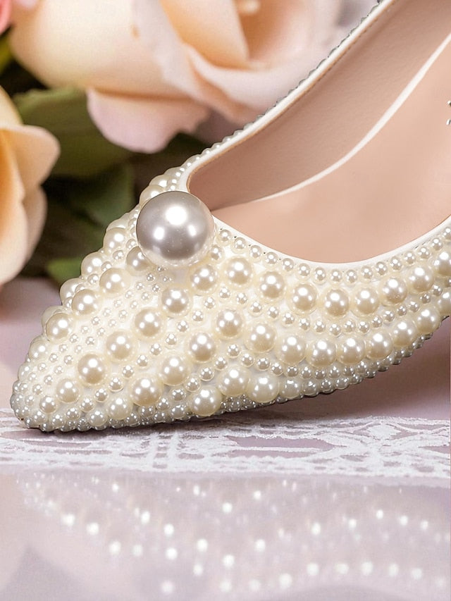 Women's Pumps Kitten and Heel Pearl-Embellished Matching