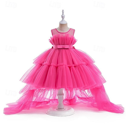 Sleeveless Party Solid Girls' Performance Dress Color Kids