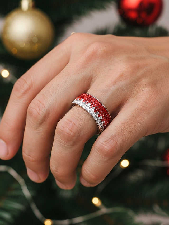Red Stylish Ring Stainless Steel Christmas Men's –