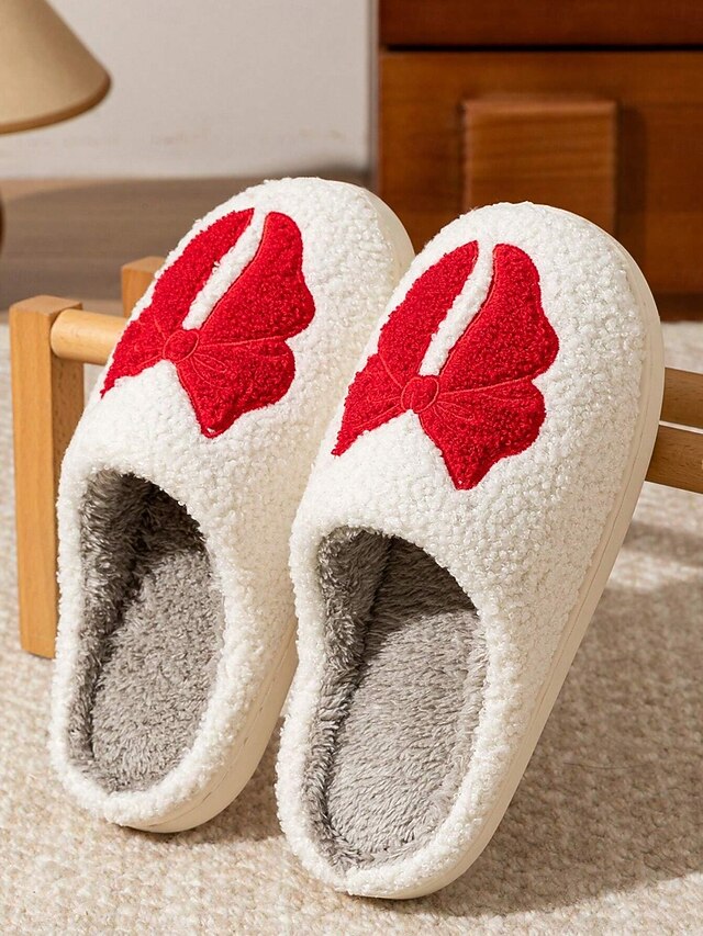White Design Bowknot - Women's with Slippers Red and Soft