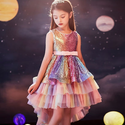 Dress Wedding colour Girls' Party Sequin Sleeveless Kids