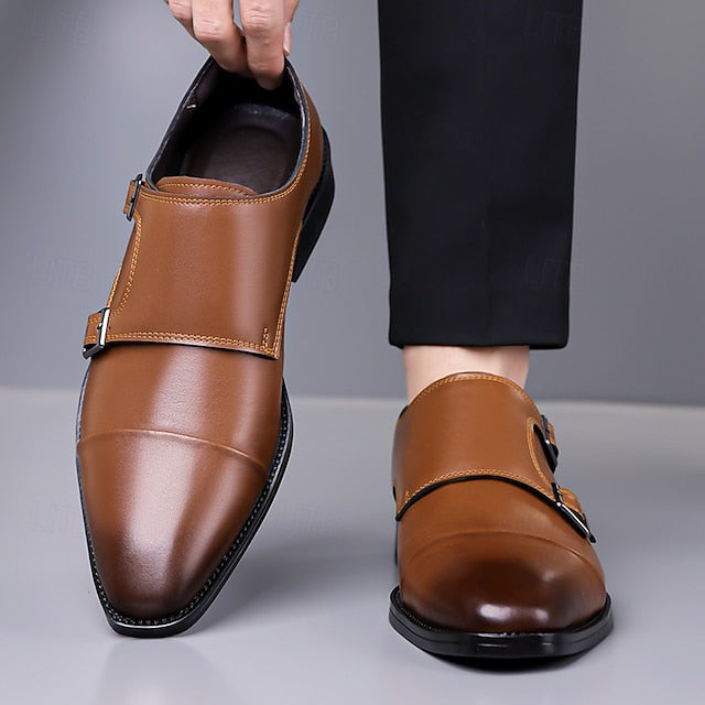 Double Elegant Shoes Monk Leather Strap Men's –