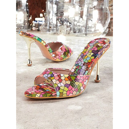 Mules Heels Mosaic for Print – Women Multicolor High Colorful