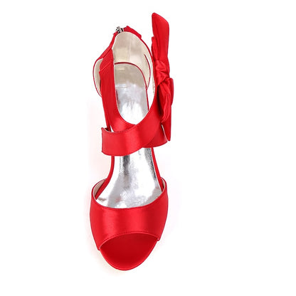 Open Bowknot Women's Kitten Bridal Shoes Heel Wedding