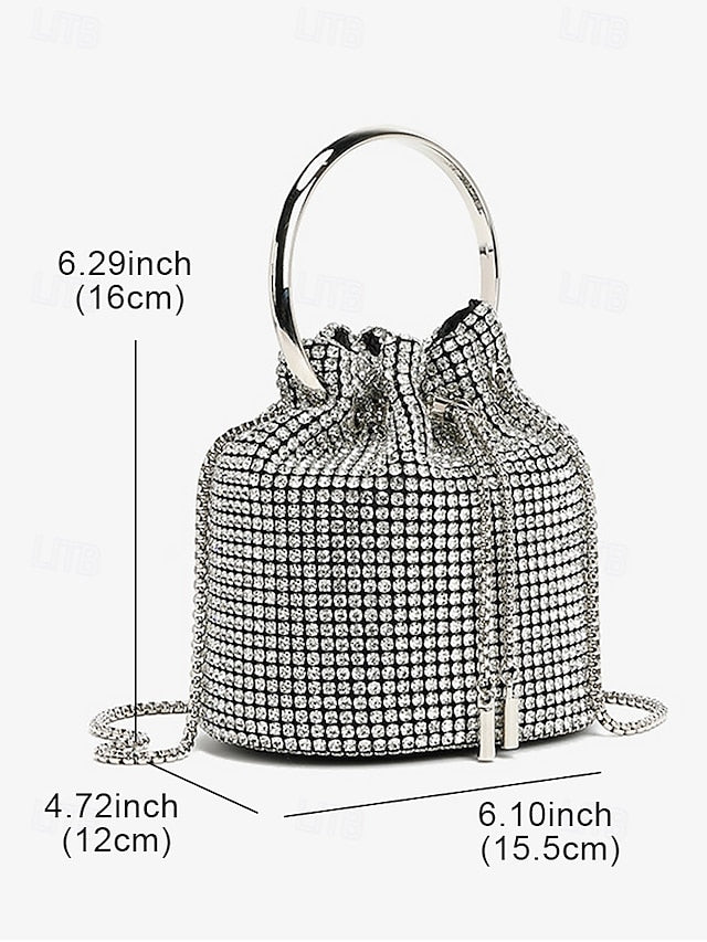 with Silver Sparkling Bucket Women's Metal Rhinestone Bag
