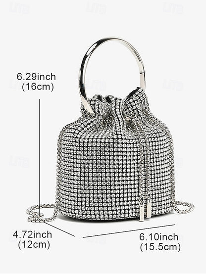 with Silver Sparkling Bucket Women's Metal Rhinestone Bag