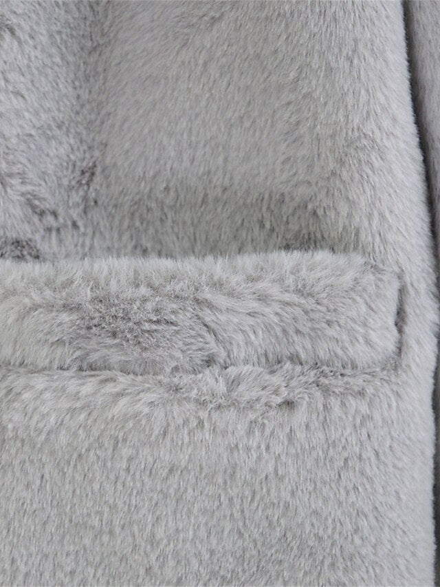 Coat Fleece Pocket Faux Breathable Women's Warm Fur Lined