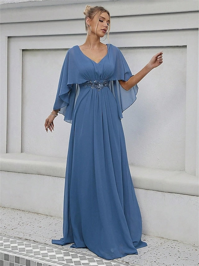 Mother Bride V the Dress Elegant Floor Party Neck of