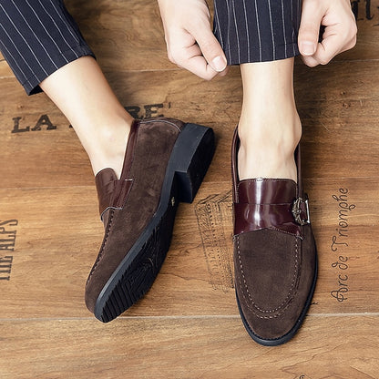 Men's Patent with Loafers Leather and Metal Strap Suede