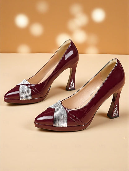 Burgundy Heels Patent with Pointed Women's Leather Toe