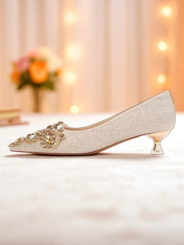 with Glitter Low Pointed-Toe Gold Pumps Heel Women's