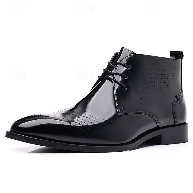 Ankle Leather Men's Brogue Glossy Wingtip Burgundy Faux