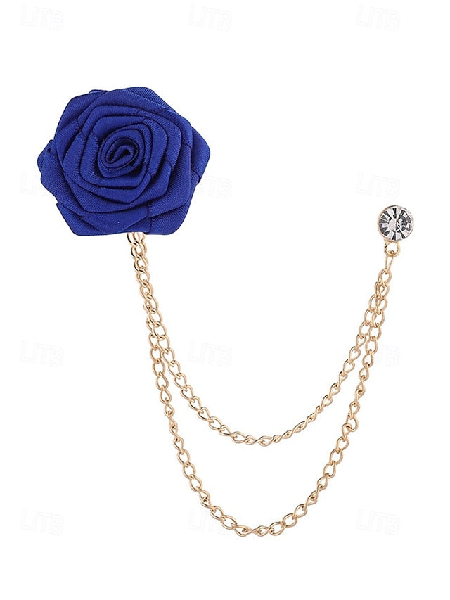 Lapel Rose – with Pin Chain Red Men's Elegant Gold